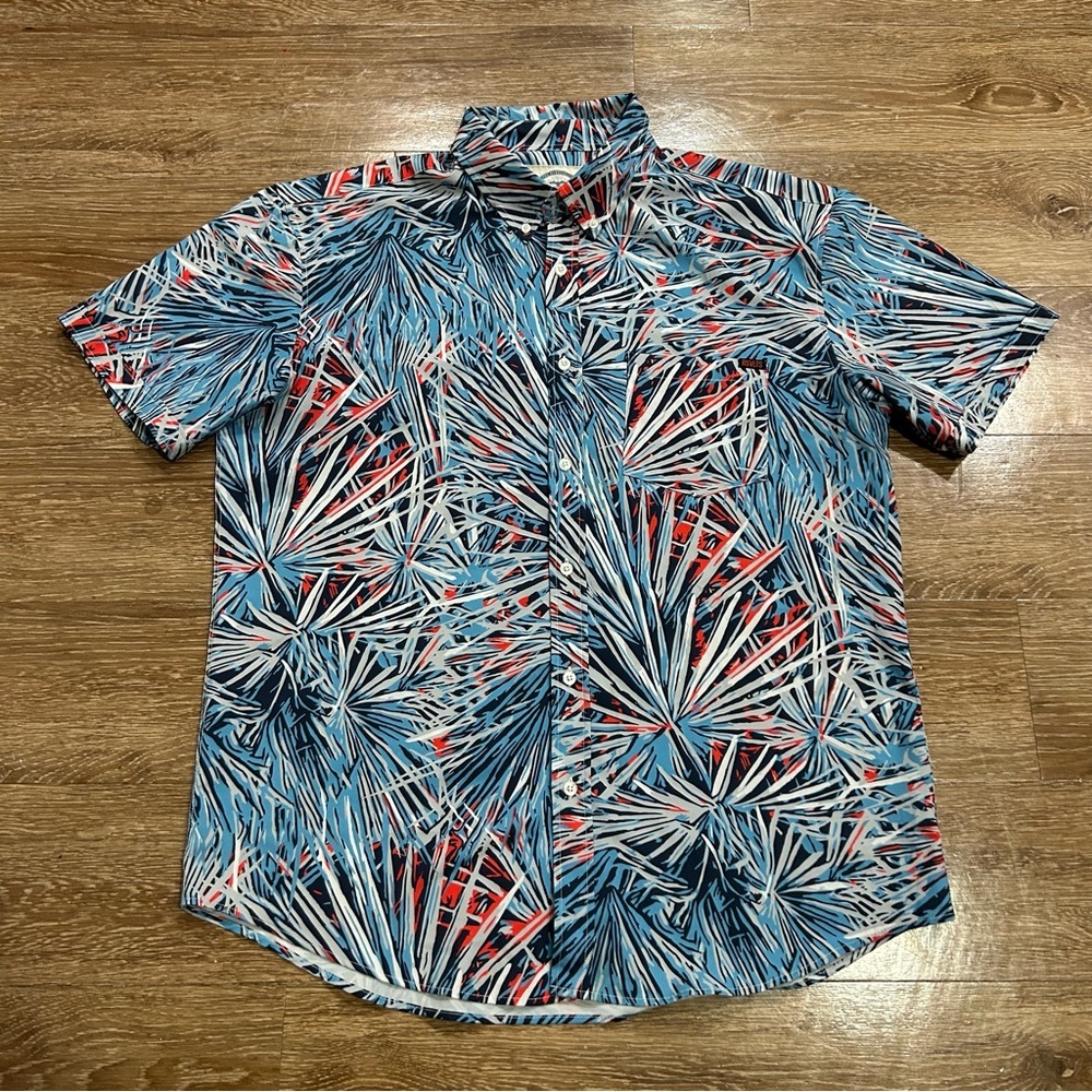 RSVLTS Shirt Men's XL Red White & Bloom Palm USA Short Sleeve Button Up KUNUFLEX
